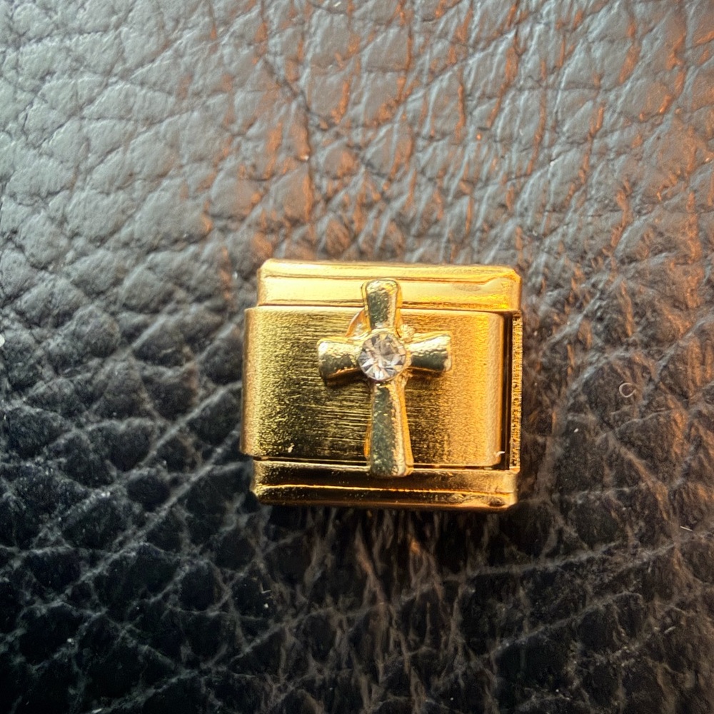 Gold Cross Italian Charm Link with Clear Crystal